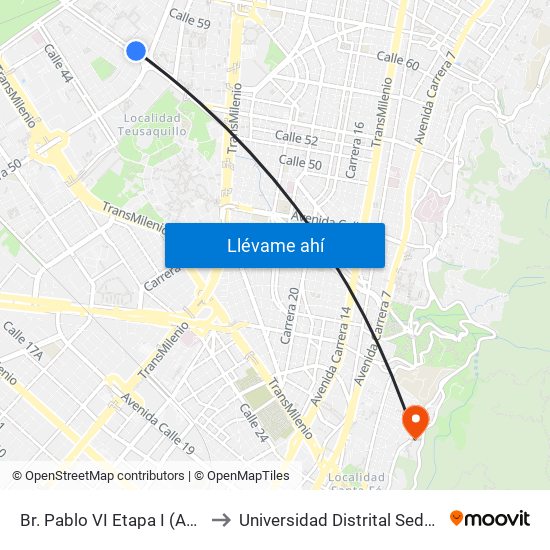 Br. Pablo VI Etapa I (Ac 53 - Ak 50) to Universidad Distrital Sede Macarena A map
