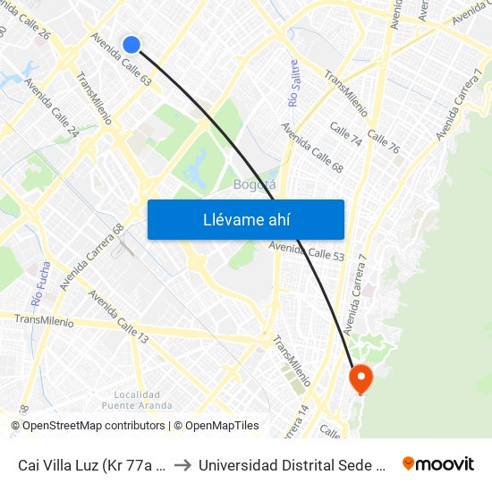 Cai Villa Luz (Kr 77a - Cl 64b) to Universidad Distrital Sede Macarena A map