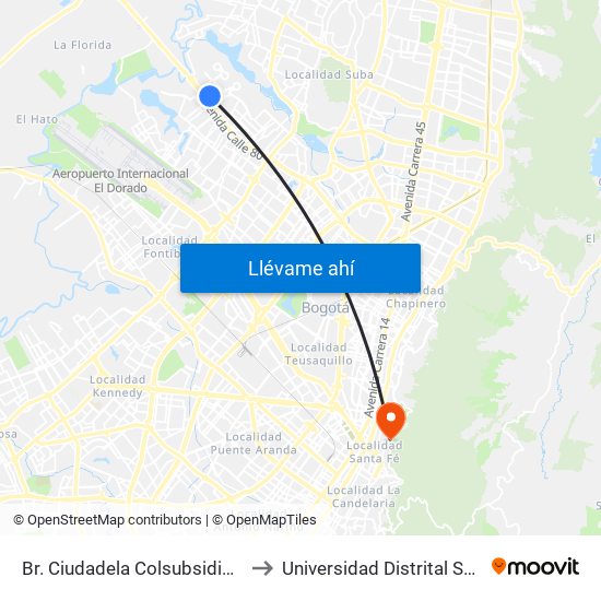Br. Ciudadela Colsubsidio (Kr 114 - Ac 80) to Universidad Distrital Sede Macarena A map