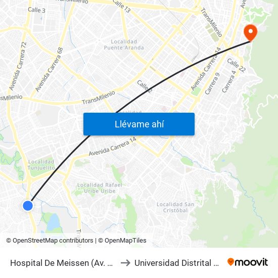 Hospital De Meissen (Av. Boyacá - Kr 18b) (A) to Universidad Distrital Sede Macarena A map