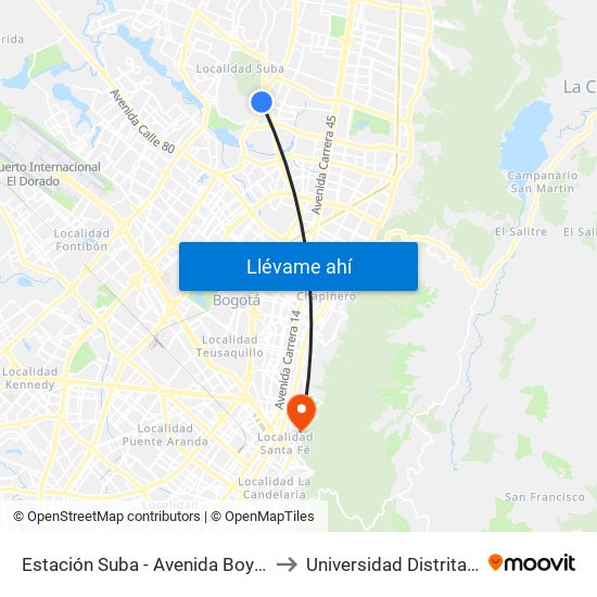Estación Suba - Avenida Boyacá (Av. Boyacá - Cl 128a) to Universidad Distrital Sede Macarena A map