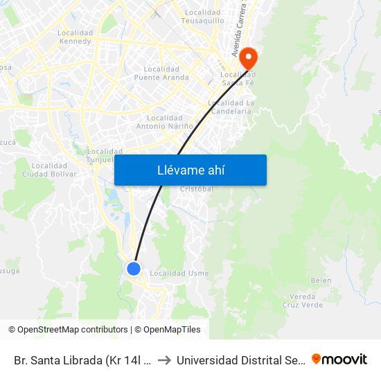 Br. Santa Librada (Kr 14l - Cl 73b Sur) (A) to Universidad Distrital Sede Macarena A map