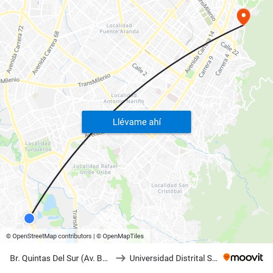 Br. Quintas Del Sur (Av. Boyacá - Cl 70b Sur) to Universidad Distrital Sede Macarena A map