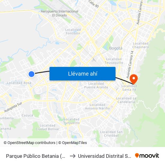 Parque Público Betania (Kr 87 - Cl 51b Sur) to Universidad Distrital Sede Macarena A map