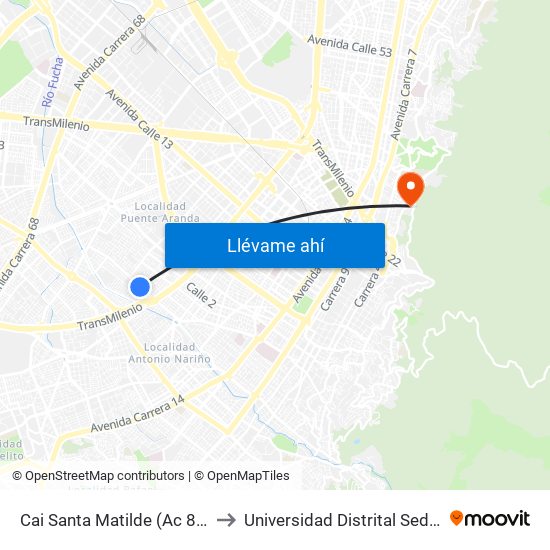 Cai Santa Matilde (Ac 8 Sur - Kr 32d) to Universidad Distrital Sede Macarena A map