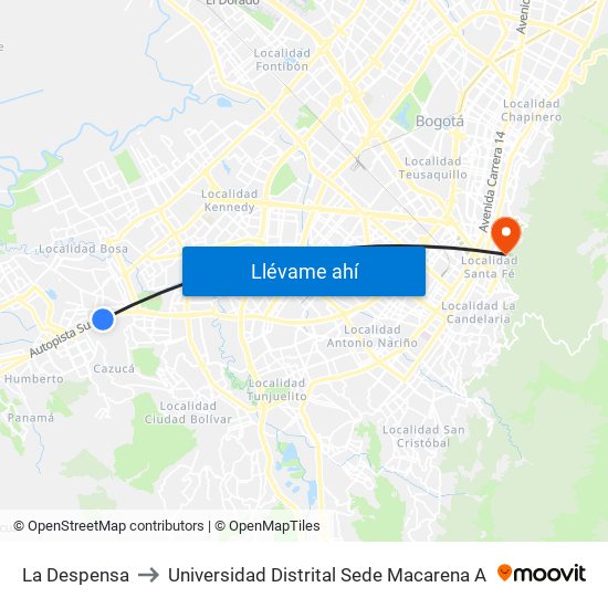 La Despensa to Universidad Distrital Sede Macarena A map