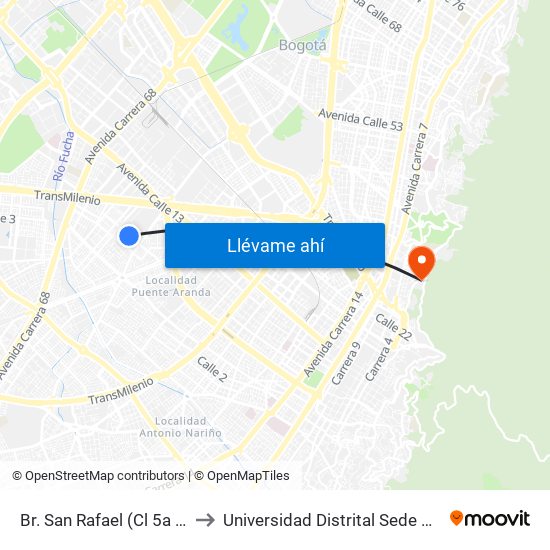 Br. San Rafael (Cl 5a - Kr 53c) to Universidad Distrital Sede Macarena A map