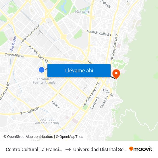 Centro Cultural La Francia (Tv 43b - Cl 5f) to Universidad Distrital Sede Macarena A map