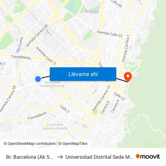 Br. Barcelona (Ak 50 - Ac 3) to Universidad Distrital Sede Macarena A map