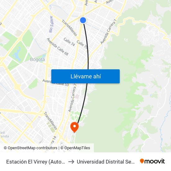 Estación El Virrey (Auto Norte - Cl 88) to Universidad Distrital Sede Macarena A map