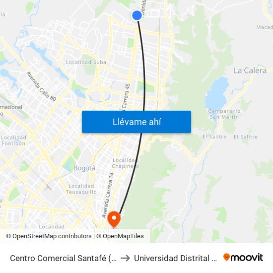 Centro Comercial Santafé (Ac 183 - Auto Norte) to Universidad Distrital Sede Macarena A map