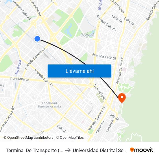 Terminal De Transporte (Cl 22c - Kr 68f) to Universidad Distrital Sede Macarena A map