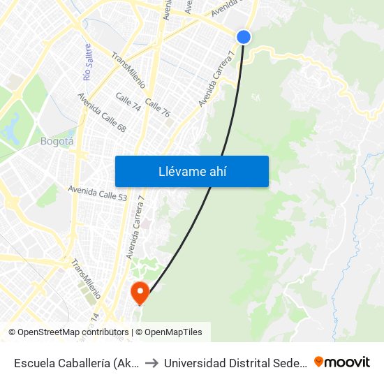 Escuela Caballería (Ak 7 - Cl 100) to Universidad Distrital Sede Macarena A map