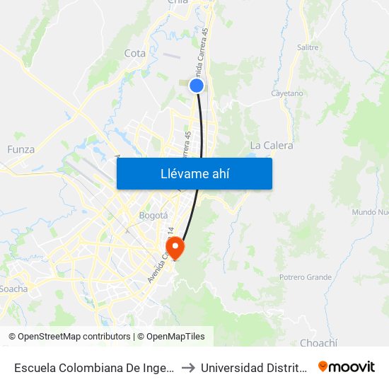 Escuela Colombiana De Ingeniería (Auto Norte - Cl 205) to Universidad Distrital Sede Macarena A map