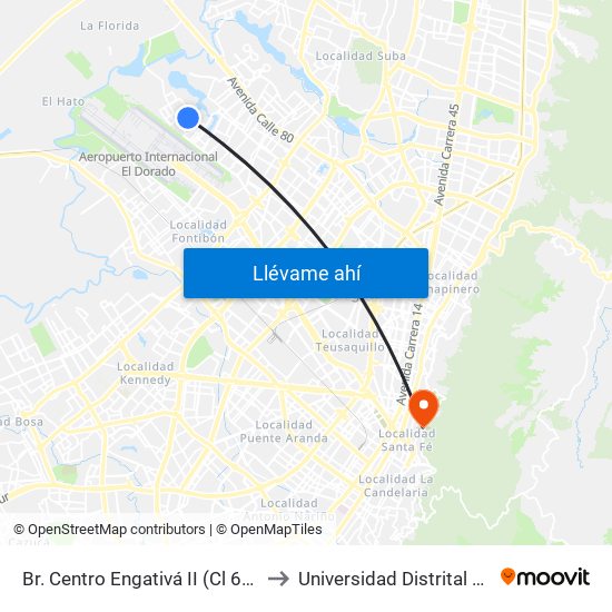 Br. Centro Engativá II (Cl 67a - Tv 113b Bis) (A) to Universidad Distrital Sede Macarena A map
