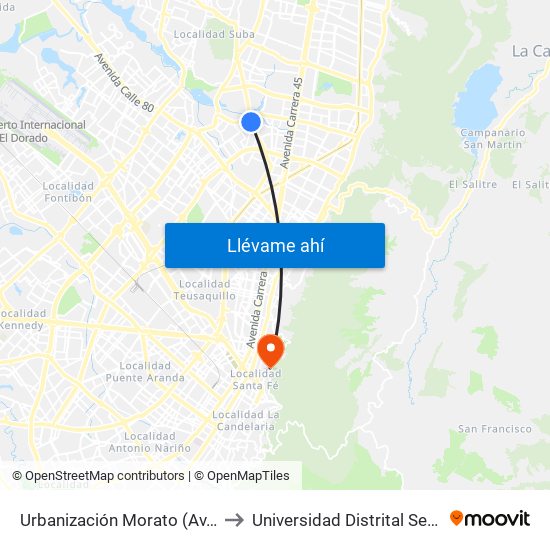 Urbanización Morato (Av. Suba - Cl 115) to Universidad Distrital Sede Macarena A map