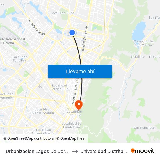 Urbanización Lagos De Córdoba (Av. Suba - Cl 120) to Universidad Distrital Sede Macarena A map