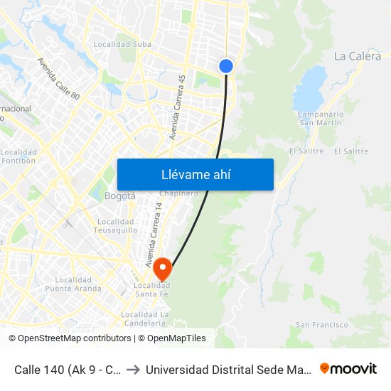 Calle 140 (Ak 9 - Cl 141) to Universidad Distrital Sede Macarena A map