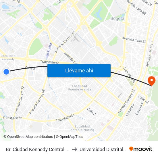 Br. Ciudad Kennedy Central (Kr 78b - Cl 35c Sur) (A) to Universidad Distrital Sede Macarena A map
