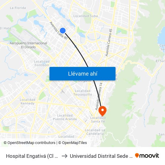 Hospital Engativá (Cl 82 - Ak 96) to Universidad Distrital Sede Macarena A map