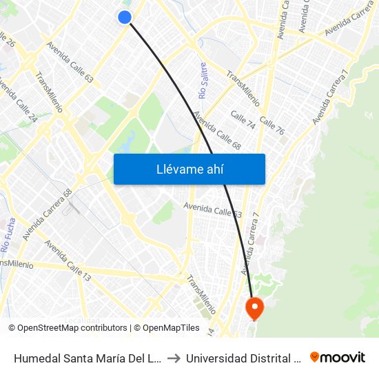 Humedal Santa María Del Lago (Kr 73a - Cl 72a) to Universidad Distrital Sede Macarena A map