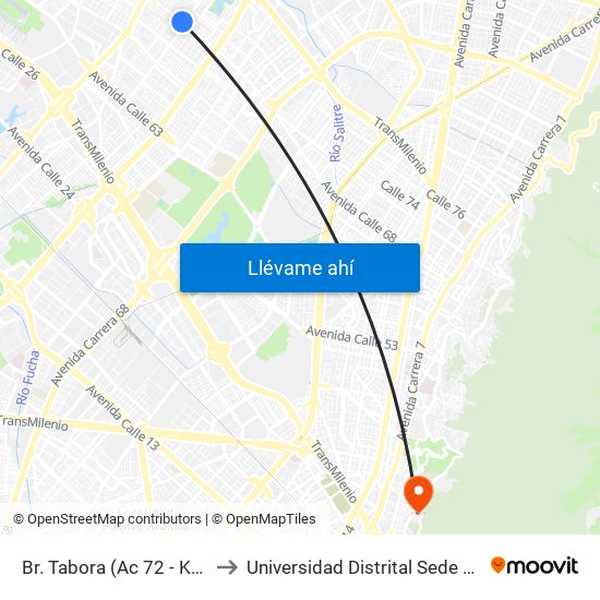 Br. Tabora (Ac 72 - Kr 77a) (A) to Universidad Distrital Sede Macarena A map