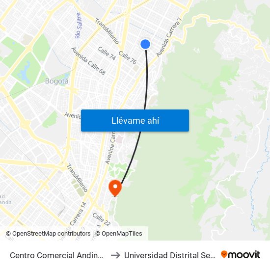 Centro Comercial Andino (Ac 82 - Kr 12) to Universidad Distrital Sede Macarena A map