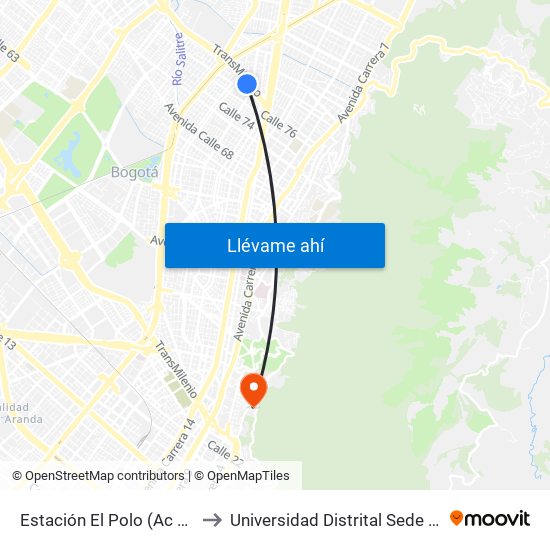 Estación El Polo (Ac 80 - Kr 27) to Universidad Distrital Sede Macarena A map