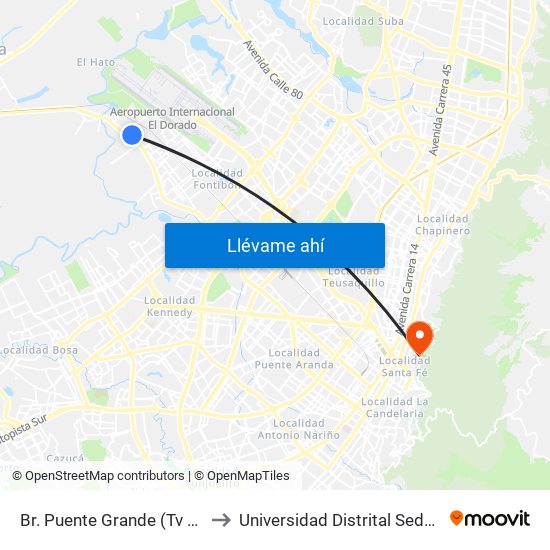 Br. Puente Grande (Tv 128 - Cl 17f) to Universidad Distrital Sede Macarena A map