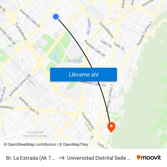 Br. La Estrada (Ak 70 - Cl 68) to Universidad Distrital Sede Macarena A map