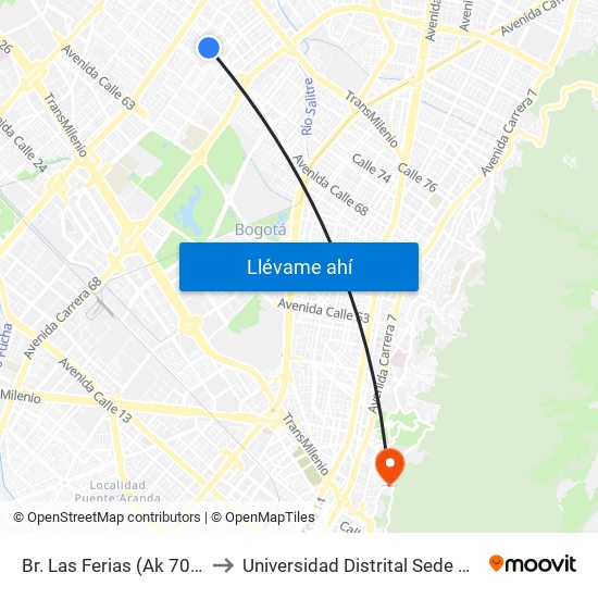 Br. Las Ferias (Ak 70 - Cl 71a) to Universidad Distrital Sede Macarena A map