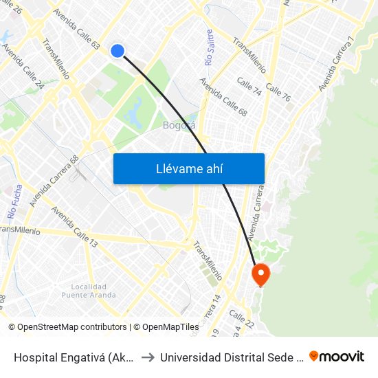 Hospital Engativá (Ak 70 - Cl 64) to Universidad Distrital Sede Macarena A map