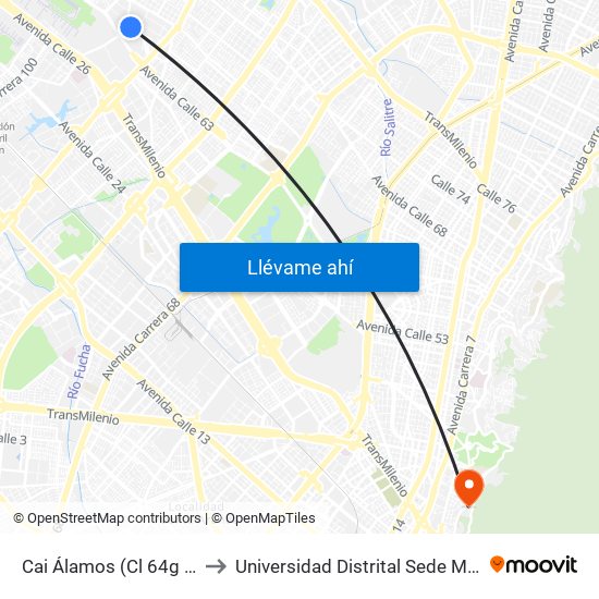 Cai Álamos (Cl 64g - Kr 92) to Universidad Distrital Sede Macarena A map