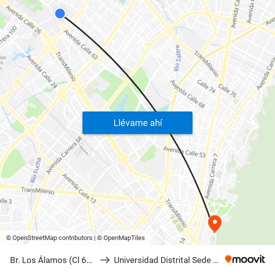 Br. Los Álamos (Cl 64g - Kr 92) to Universidad Distrital Sede Macarena A map