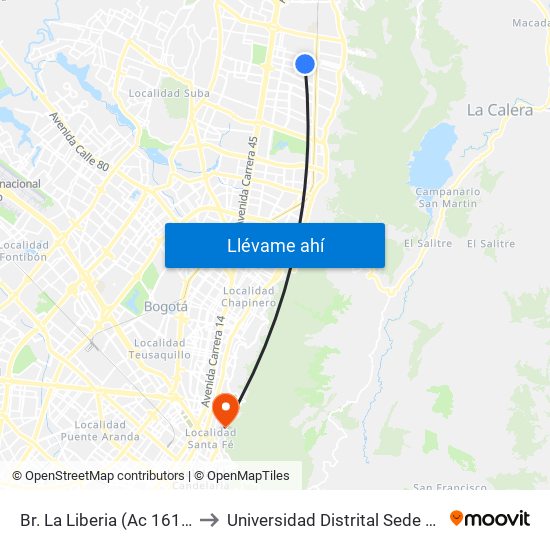 Br. La Liberia (Ac 161 - Kr 13b) to Universidad Distrital Sede Macarena A map