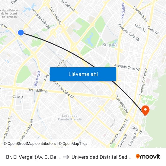 Br. El Vergel (Av. C. De Cali - Cl 18) to Universidad Distrital Sede Macarena A map