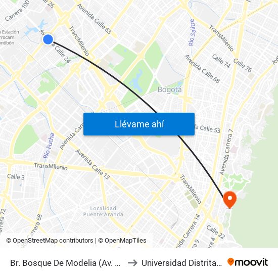 Br. Bosque De Modelia (Av. Esperanza - Av. C. De Cali) to Universidad Distrital Sede Macarena A map