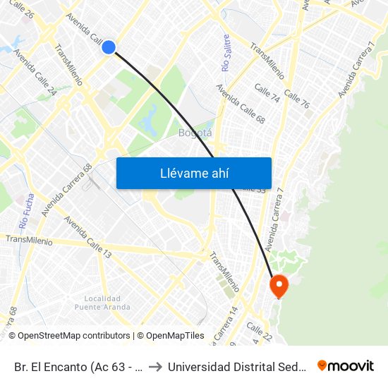 Br. El Encanto (Ac 63 - Av. Boyacá) to Universidad Distrital Sede Macarena A map