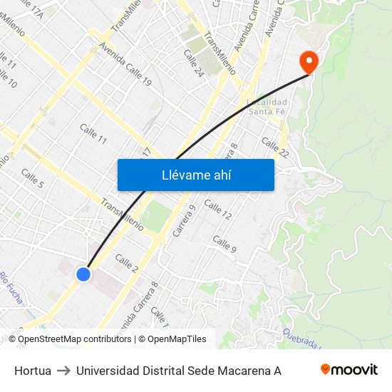 Hortua to Universidad Distrital Sede Macarena A map