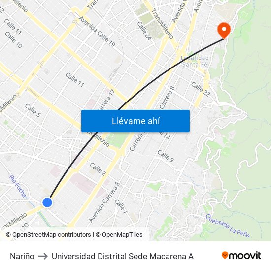 Nariño to Universidad Distrital Sede Macarena A map