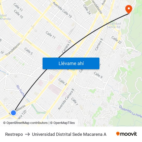 Restrepo to Universidad Distrital Sede Macarena A map