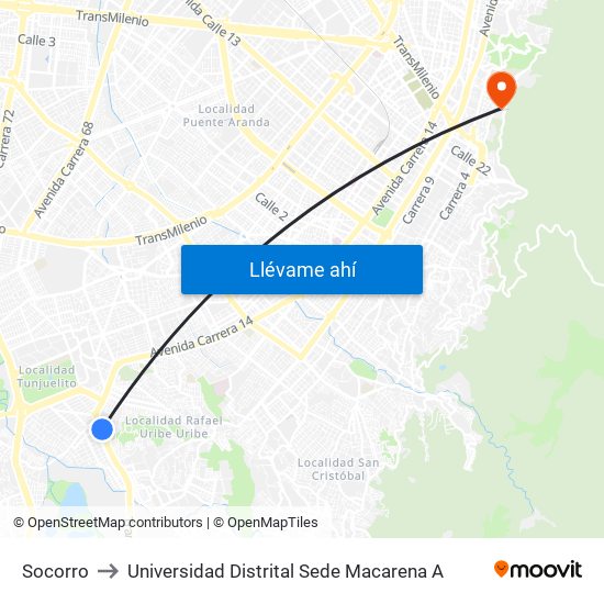 Socorro to Universidad Distrital Sede Macarena A map