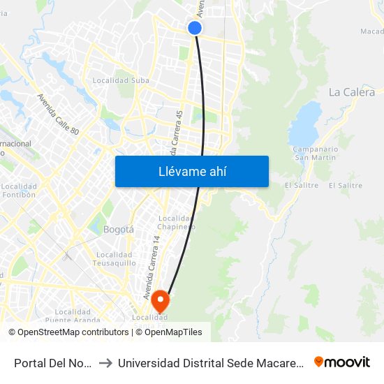 Portal Del Norte to Universidad Distrital Sede Macarena A map