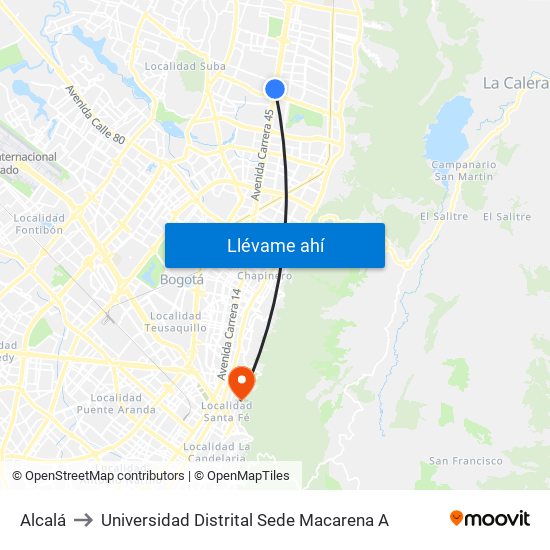 Alcalá to Universidad Distrital Sede Macarena A map