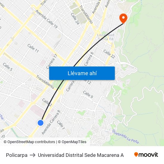 Policarpa to Universidad Distrital Sede Macarena A map