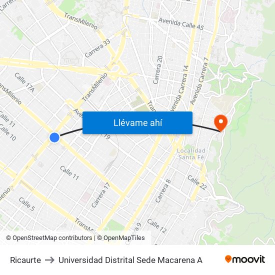 Ricaurte to Universidad Distrital Sede Macarena A map