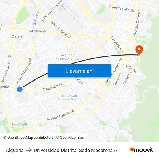 Alquería to Universidad Distrital Sede Macarena A map