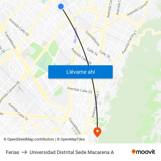 Ferias to Universidad Distrital Sede Macarena A map
