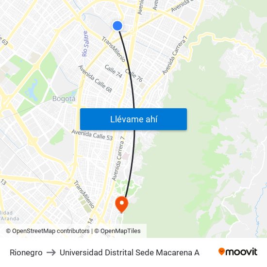 Rionegro to Universidad Distrital Sede Macarena A map