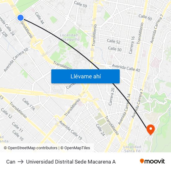 Can to Universidad Distrital Sede Macarena A map